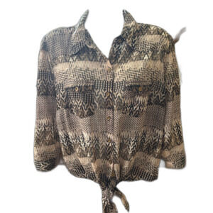 Millenium Size Large Women's Sheer Tie Waist Top Earth Tones 42" Bust 20" L